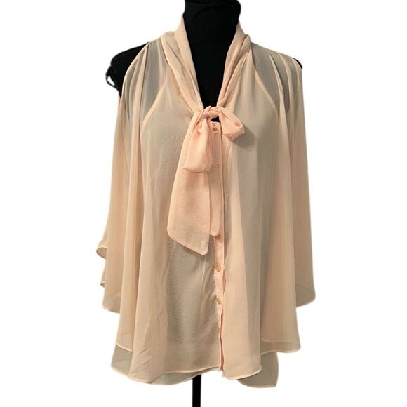 Forever 21 Blush Pink Flowy Sheer Button Down Top(Size Medium) - Picture 1 of 7